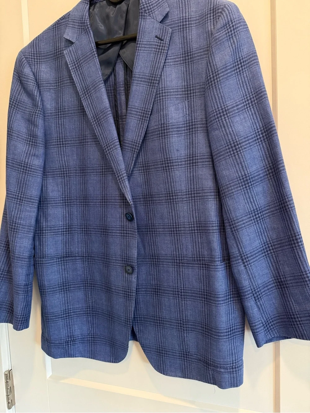 Paul Betenly Men's Blue Plaid Sport Coat 50% Cotton 50% Linen - Size 44R
